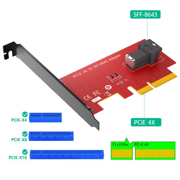 SFF-8643 to PCIe 4X Adapter Card 110x22mm Black