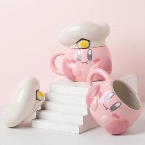 Quality Kawaii Pink Cartoon Ceramic Coffee Cup With Lid Chef Star Mugs Anime Toy for sale
