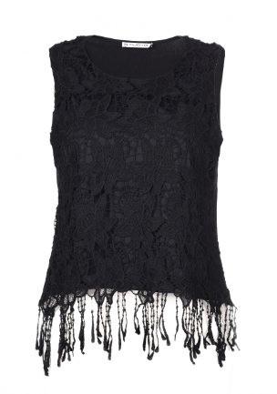Buy Beautiful Ladies Fashion Tops Black Sexy Lace Sleeveless Tops Polyester Material at wholesale prices