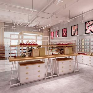 Cosmetic Point Of Purchase Pop Display Wood Makeup Display Stand