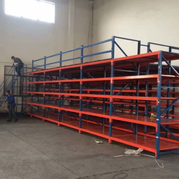 Steel platform installation in industrial warehouse