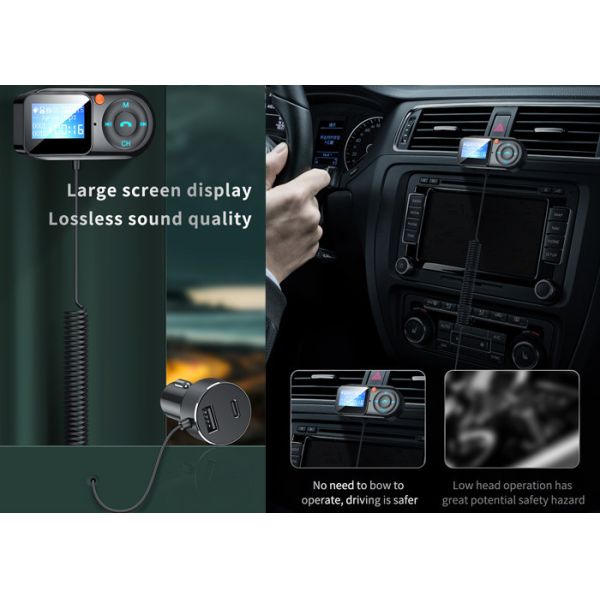 5V 2.4A Handsfree Car Kit FM Transmitter Noise Suppression 10m Operating