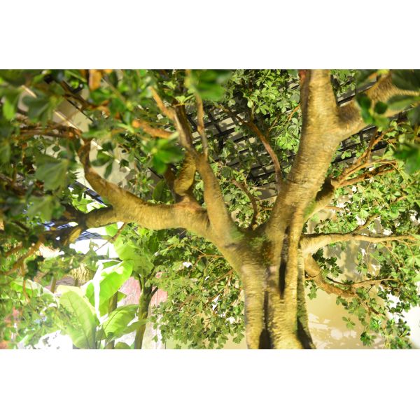 Living Room Artificial Banyan Tree No Sunlight S Shape Trunk Wide Leaf Cover Plant