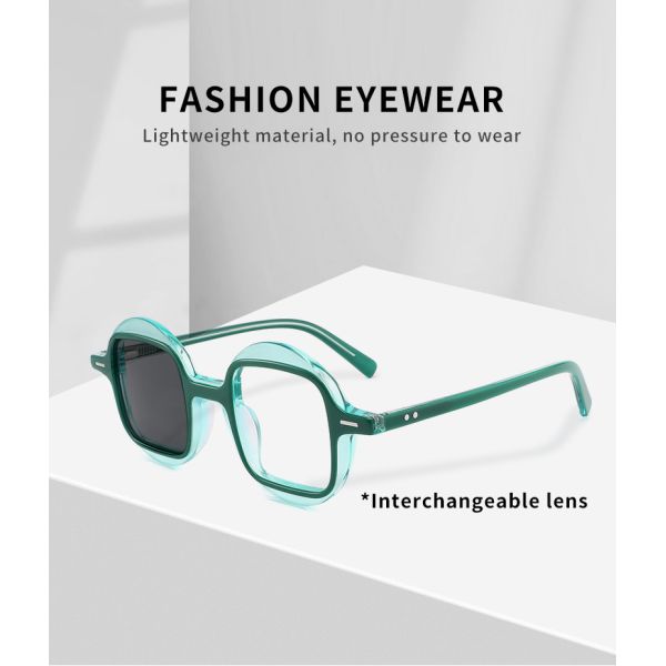 Men Acetate Frame Glasses Interchangeable Lenses Outer Circle Inner Square