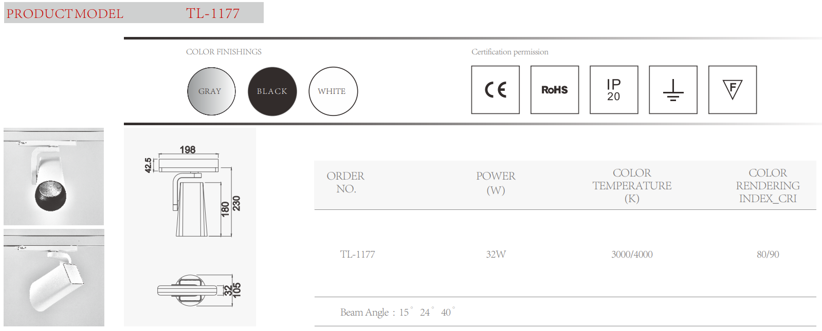 New Design Aluminum Adjustable LED integrated tracking light fixture adapter combined track light 32W
