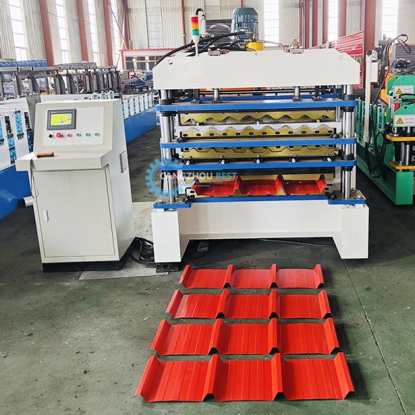 PLC Control Hydraulic Cutting Tr4 Tr5 Corrugated Three Layer Roofing Sheet Machine For Peru