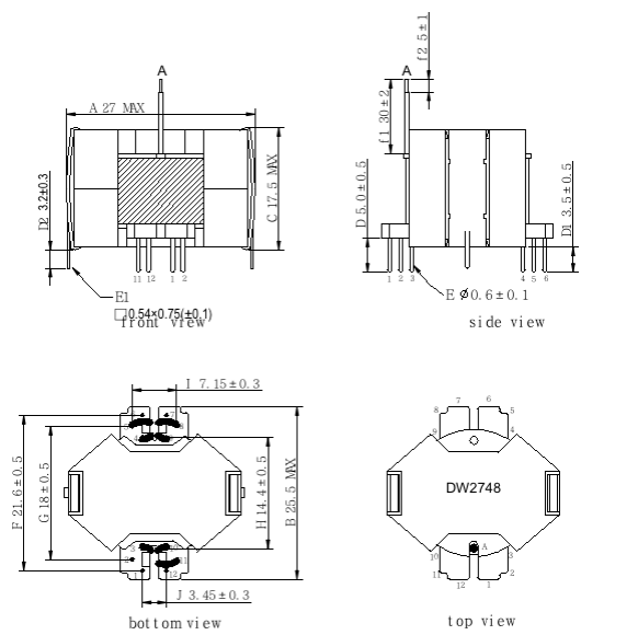 RM8 High Frequency Transformer Manufacture Customized DW2748