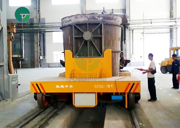 75 Ton Anti-High Temperature Rail Guided Cast Iron Ladle Transfer Car With V-Groove Deck