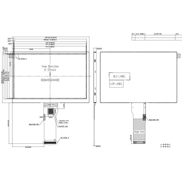TM070RDH13-40 7 Inch Tft Lcd Module 800x480 Dots 300 Cd/M2