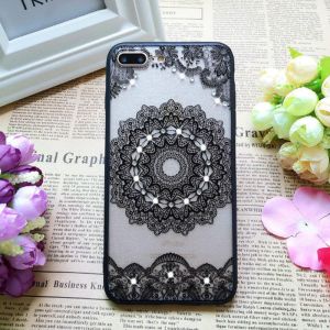 PC+TPU Black Silk Lace Pattern with Diamonds Back Cover Cell Phone Case For