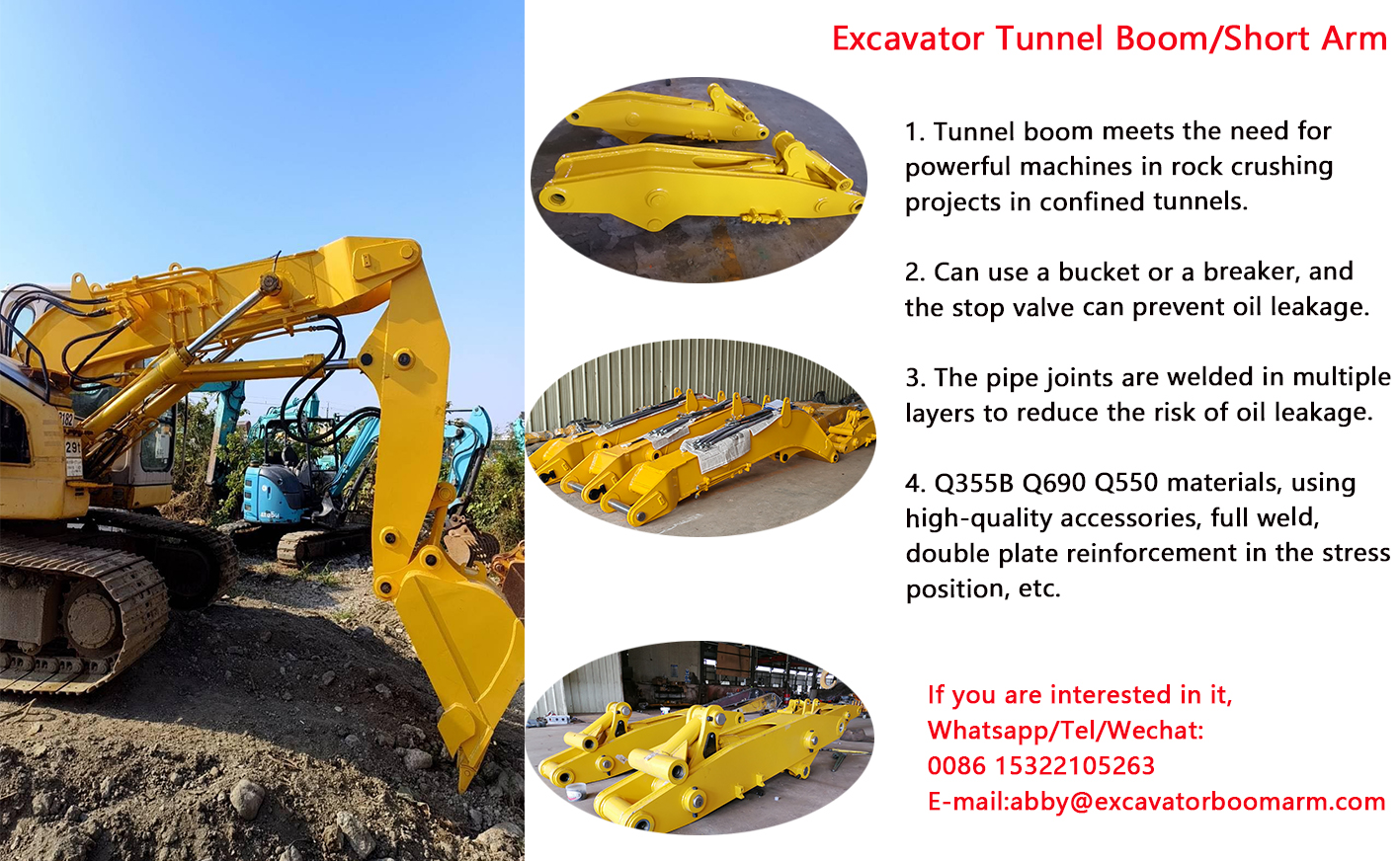 Tight Tunnels Hydraulic Tunnel 6-50T Cat Excavator Arm