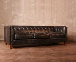 Quality Brown Leather Sofa Upholstery Genuine Black Leather Solid Wood Tufted Couch for sale