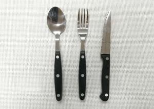 Quality Plastic Handle Stainless Steel Flatware Sets of 3 Pieces Knife Fork and Spoon Length 20cm for sale