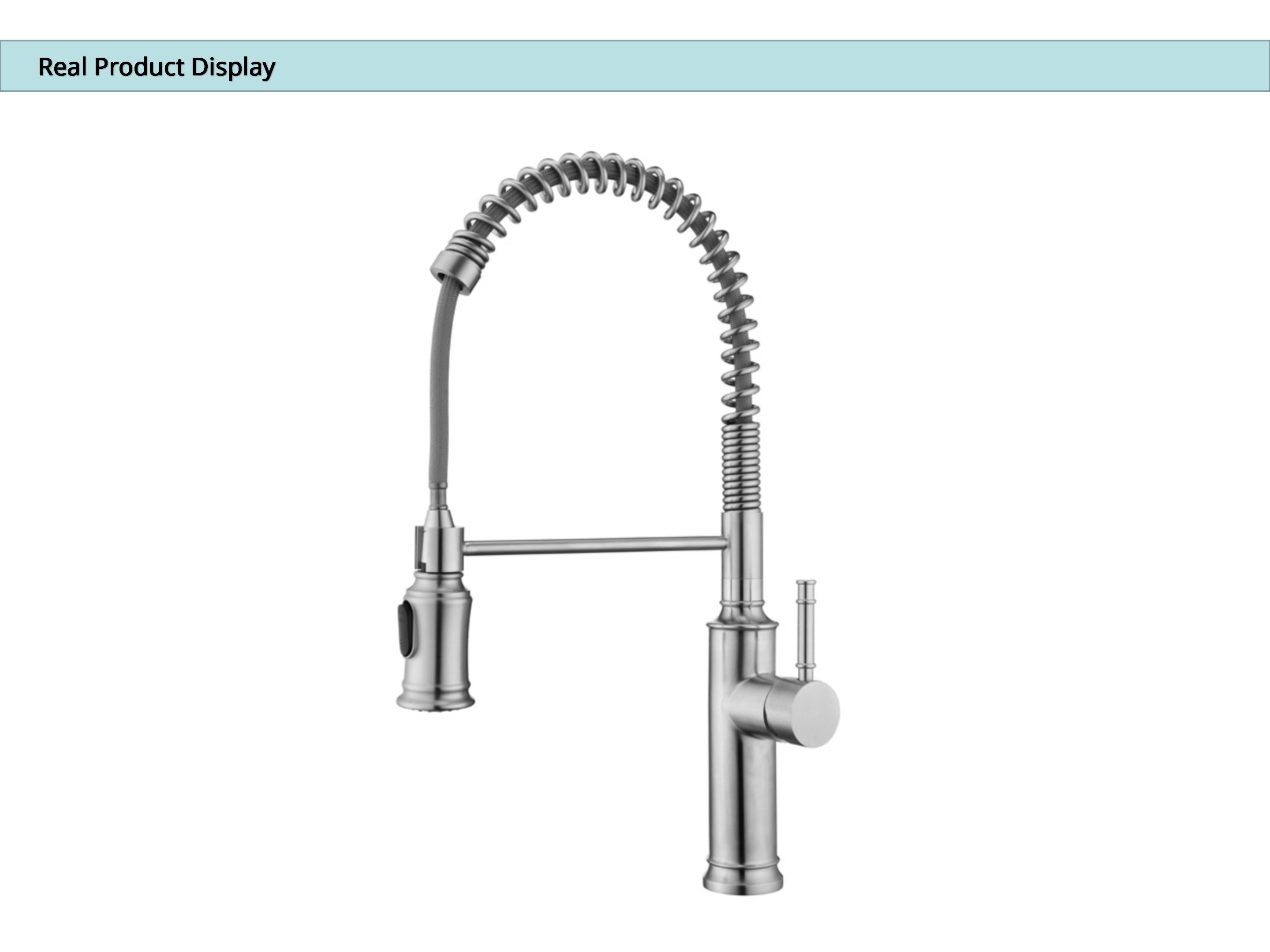 Solid Stainless Steel Spring Coil Kitchen Faucet OEM Water Saving Aerated Stream Flow