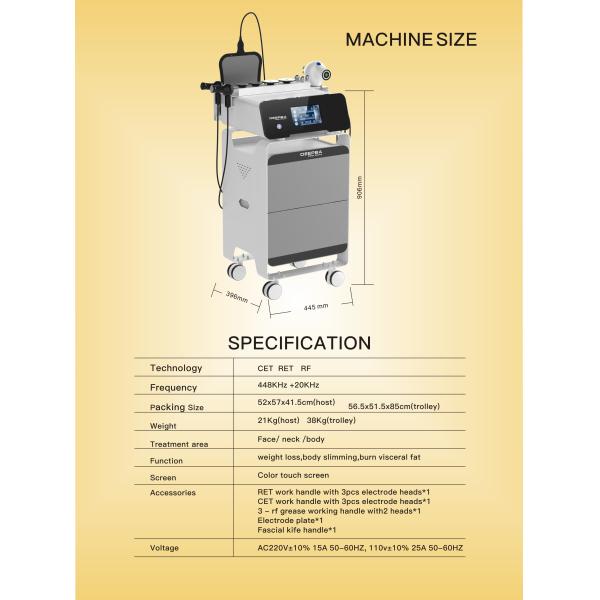 Ret Cet 20k RF Beauty Machine Deepba 448K Deep Heating Body Care Monopolar RF Machine