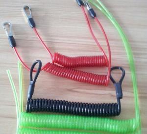 Quality Flexible wire coil lanyard with hooks/loops/crimps all custom OEM request tether coil cord for sale