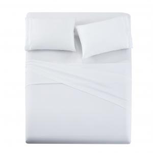 Quality Poly Cotton 300tc Hotel White Embroidered Bed Sheet Quilt Cover Pillowcase Set for sale