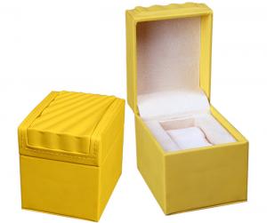 Quality Yellow Leather Leather Watch Box Screen Printing Surface Finish For Gift Packaging for sale