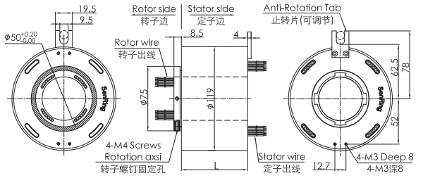 Customized Compact IEEE1394 USB Slip Ring Transmitting USB2.0 Signal