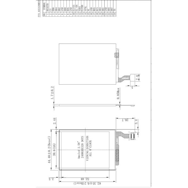 Pin definition diagram for HX260LX016L AMOLED display