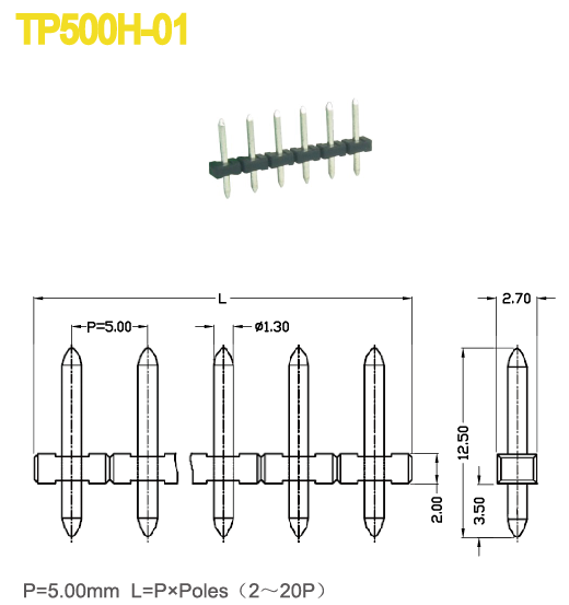 Plug - in Terminal Block Pitch 5.00mm 300V 18A 2 - 20P Header Male Pins