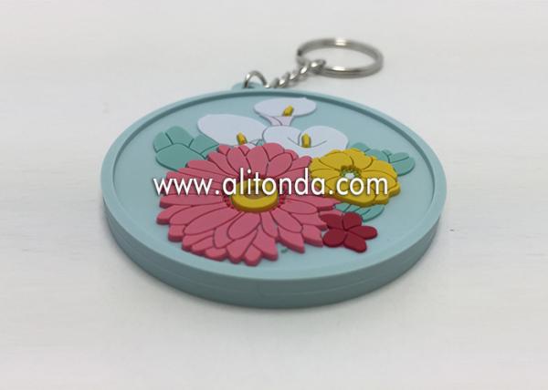 Round coaster shape keychain custom with flower image design key holders supply