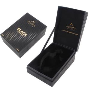 China Black Rigid Paper Perfume Packing Box With Gold Logo on sale