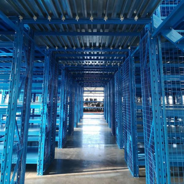 Heavy-duty steel mezzanine rack supporting large loads