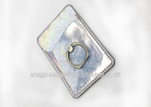 Quality Silver Cell Phone Card Sleeve PU Leather Wallet Pocket With 360 Degree Rotation Ring for sale