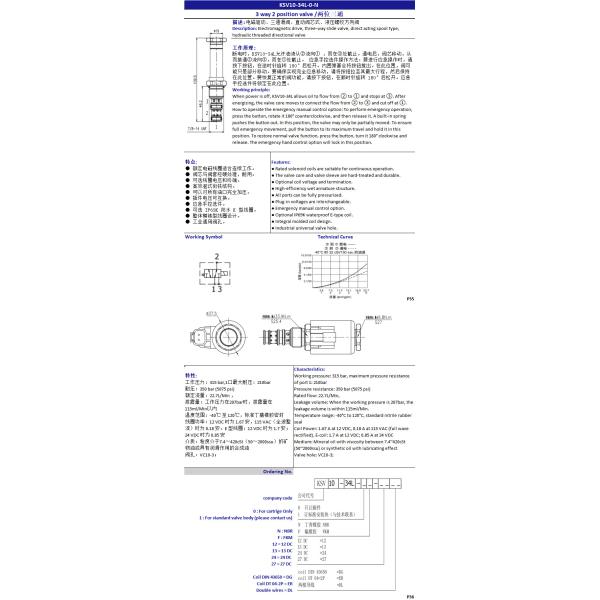 KSV10-34L-0-N Hydraulic Cartridge Solenoid Valve Three Way Twp Position On Off Control