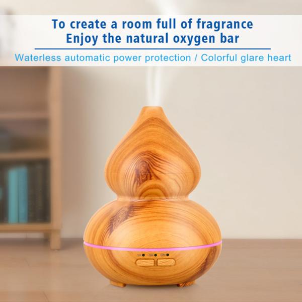 150ml Portable Gourd Design Wood Grain Humidifier Waterless With 7 Colors Lights