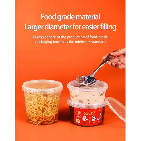 Transparent Round Plastic Food Storage Buckets Capacity 280ml/450ml/650ml Food Grade