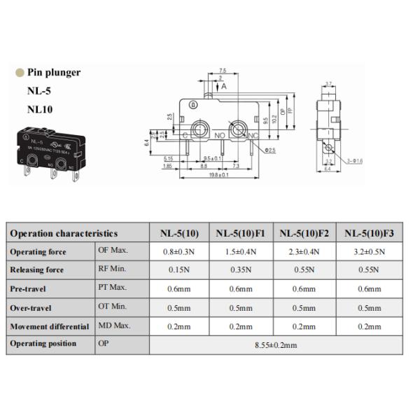 NNC miniature weight Micro Switch NL series for electronics, machinery and light industry
