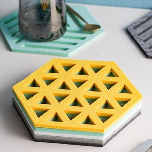 Custom Hexagon Drink Cup Hollow Decorative Felt Coaster Set Fancy For Gift