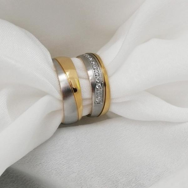 6mm Gold Plated CZ Inlay Men's Stainless Steel Wedding Rings Shiny Comfort Fit for Trendy Style and Third Party Appraisal