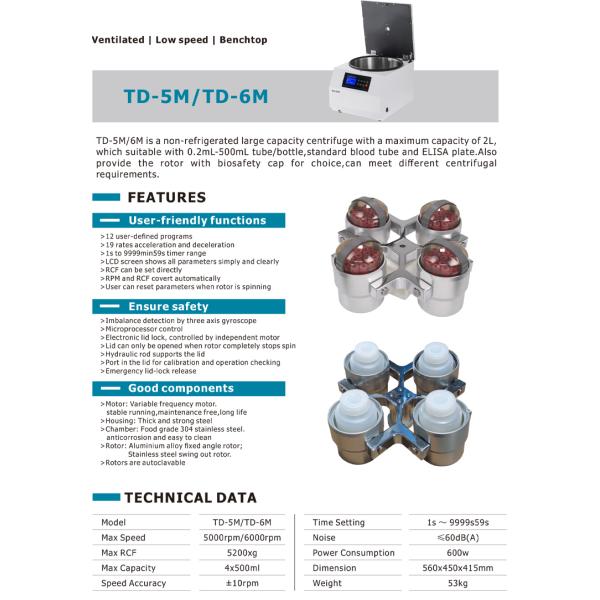 Laboratory Low Speed Centrifuge with Large Capacity and High Stability at 5000-6000rpm