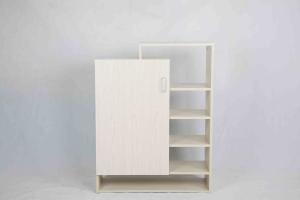 China Practical Wooden Home Shoe Cabinet Removeable Shelves With Door Hollow Racks on sale