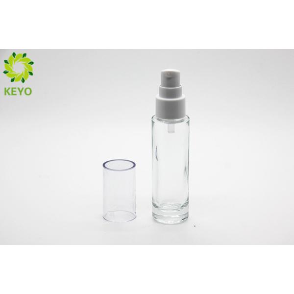 Clear Glass Foundation Bottle , Round Shape 30ml Empty Glass Pump Bottles