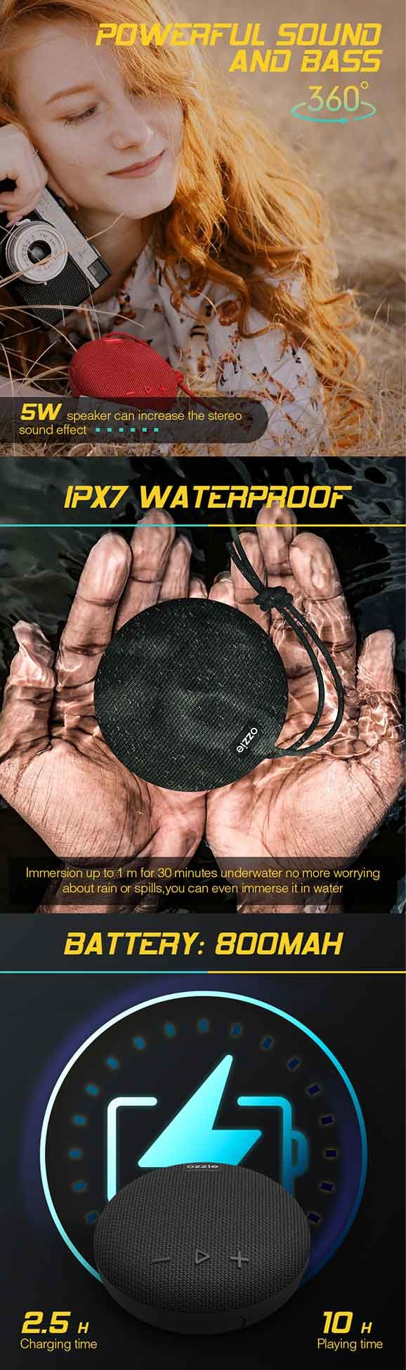 800mAh Battery Mini Outdoor Speaker TWS Bluetooth For Outdoor Activities