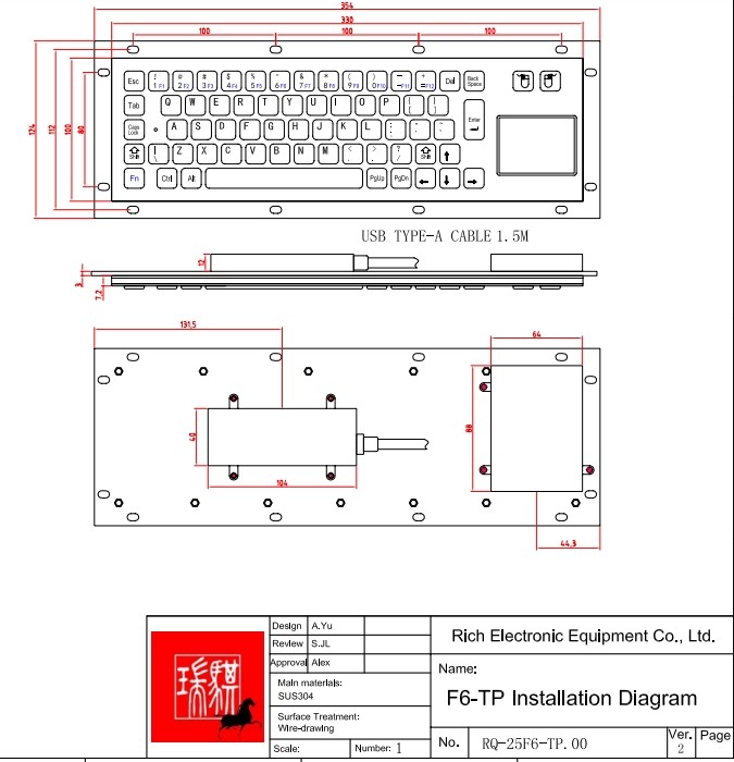 KIOSK IP65 / IK07 Waterproof Dustproof anti vandalism Industrial Stainless Steel Keyboard with TouchPad USB Rear Panel Mounted -40℃