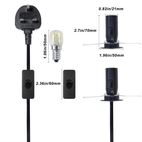 UK 3 Pin Salt Lamp Power Cord with E14 E27 Holder and Switch