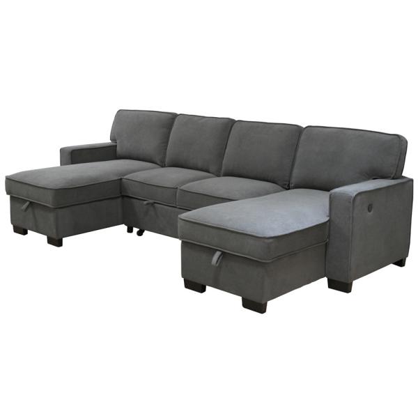 Buy U-Shaped Sectional Sleeper Sofa with Pull Out Bed and Storage Chaise and USB Charging Port and 1 Reversible Drop Down Table, Gray Chenille at wholesale prices
