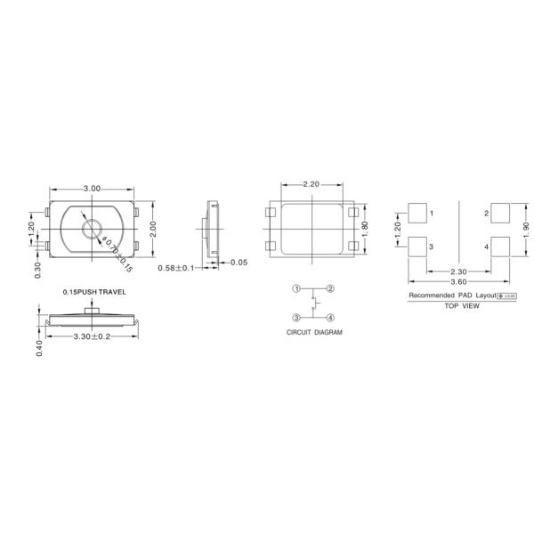 IP67 4 Pin SMT Push Button Tactile Membrane Switch 3.0x2.0