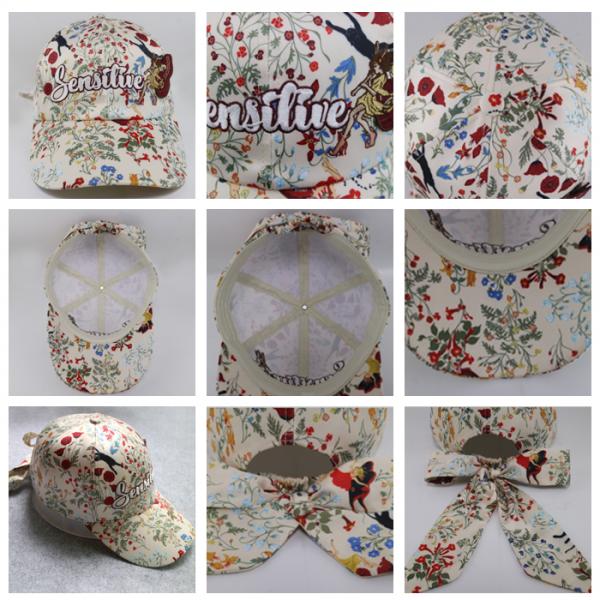 Letter Embroidery / Printed Baseball Caps Full 5 Panel/ 6 Panel Floral Patterned