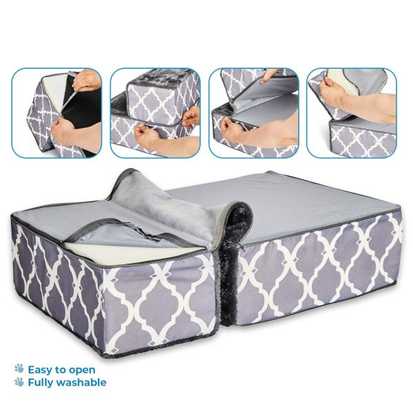 16" Width Nonslip Pet Steps 3 Step 4 Step Foam Pet Stairs For Older Dogs Bed Ramp For Dogs