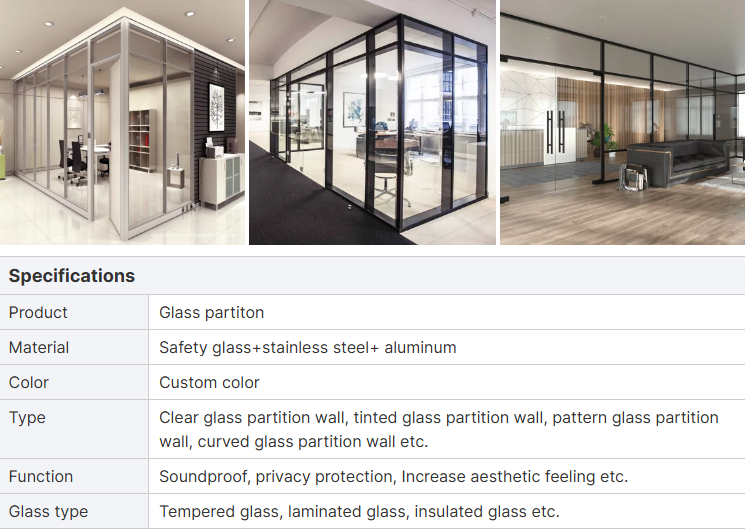 Sleek Design Aluminum Frame Glass Partition Wall with 10 Years Warranty for Office and Home