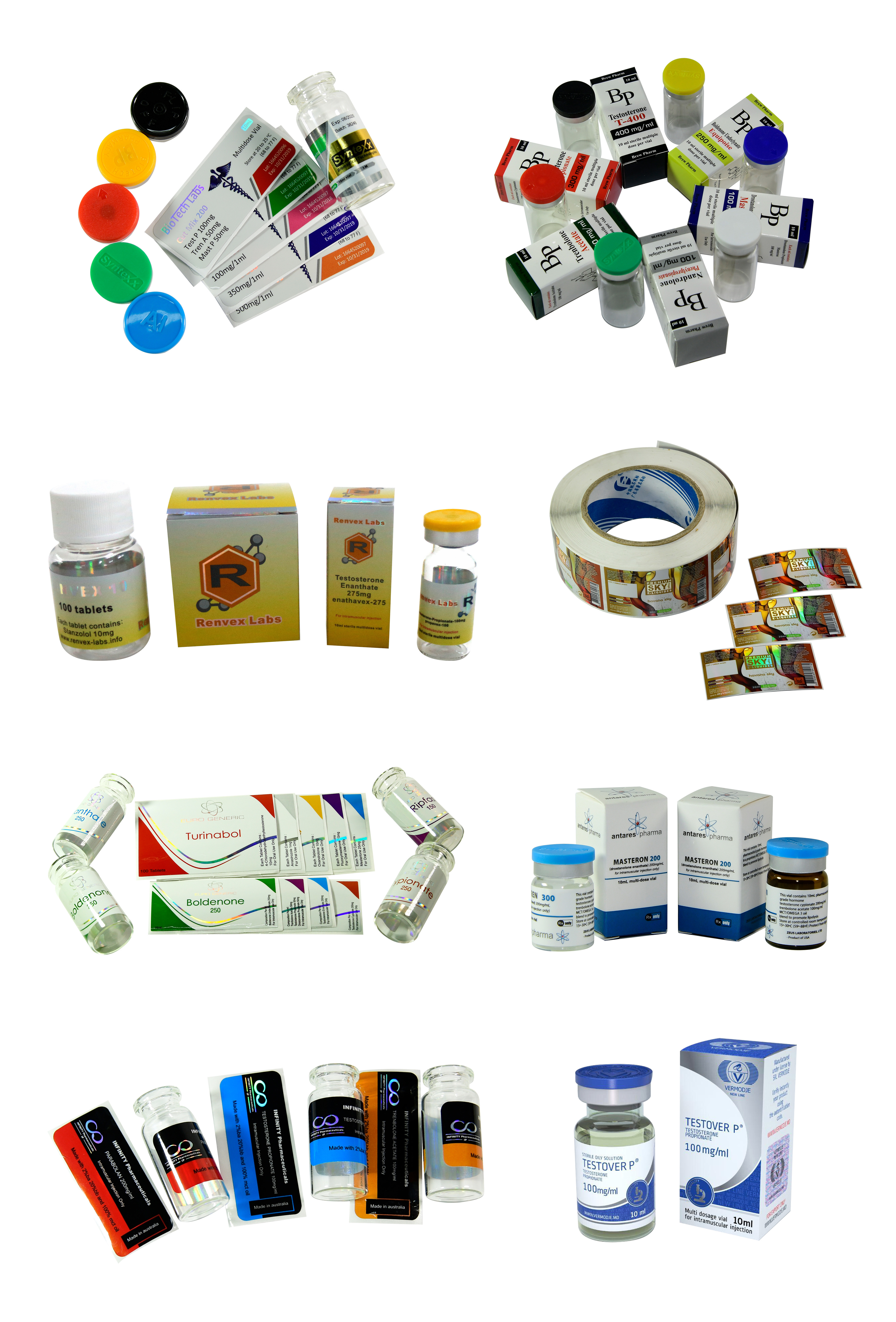 Embossed Printing 25mm Wide 10ml Vial Labels For Steroid Sustanon 250