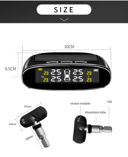 Solar Power Car TPMS Tire Pressure Monitoring System With Solar USB charging Monitor