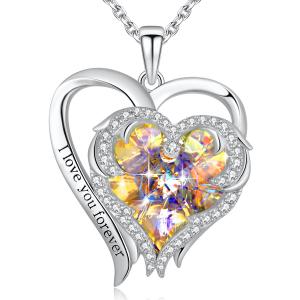 China 0.79x0.98in Sterling Silver Double Heart Necklace Austrian crystal Yellow Crystal on sale