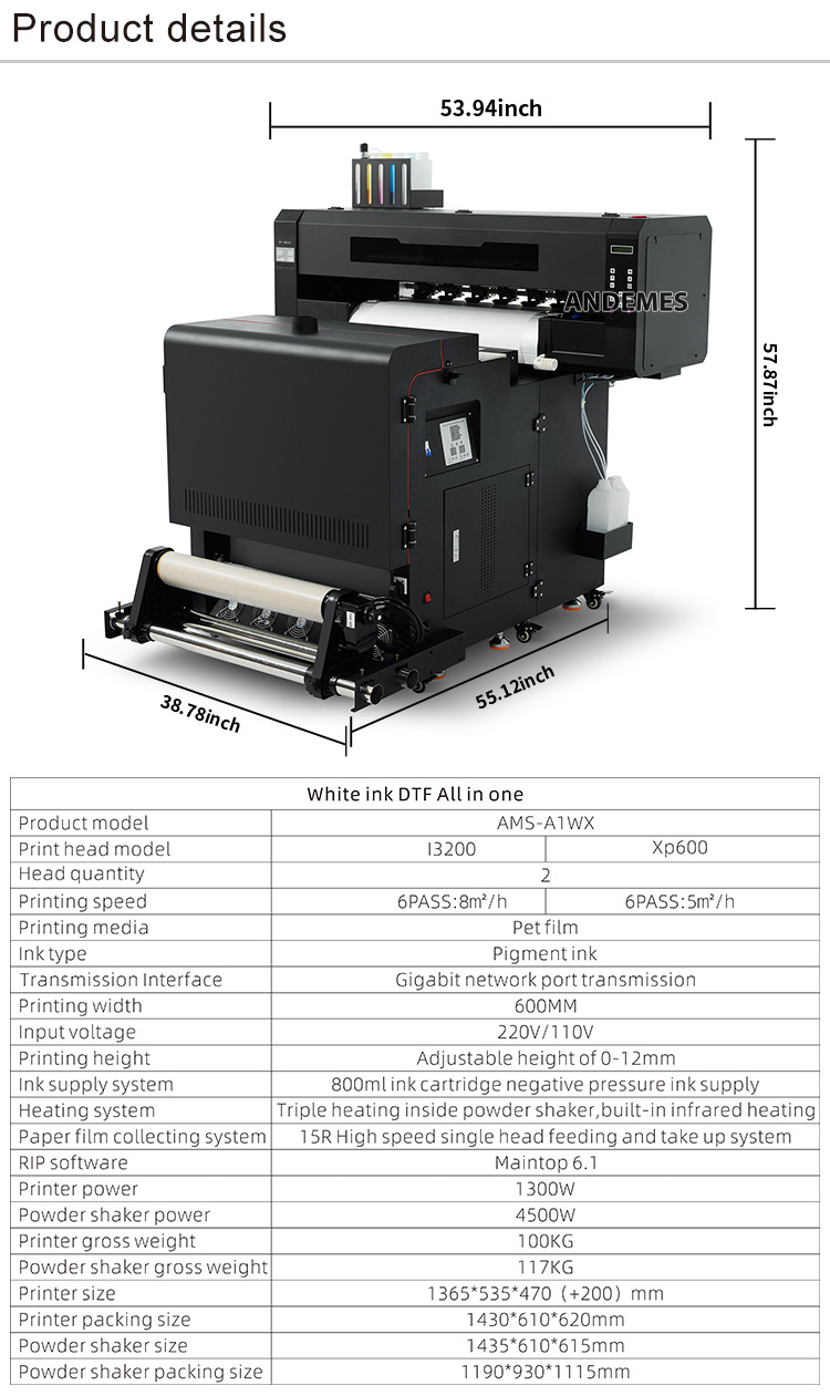 Design 60cm A1 Direct to Film Printer for PET Film Printing xp600/i3200head CYMKW INK